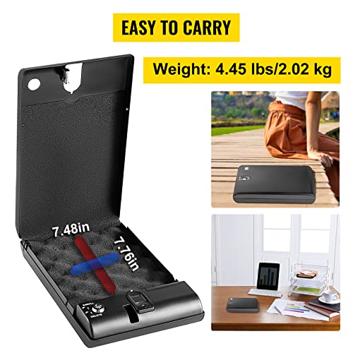 KEhtu Portable Mini Safe, Portable Biometric Pistol Safe Secret Vault Safe, Quick 2 Ways Entry for Pistols, Ammo, Passport, Cash, Credit Cards, Watches, Jewelry, Etc.