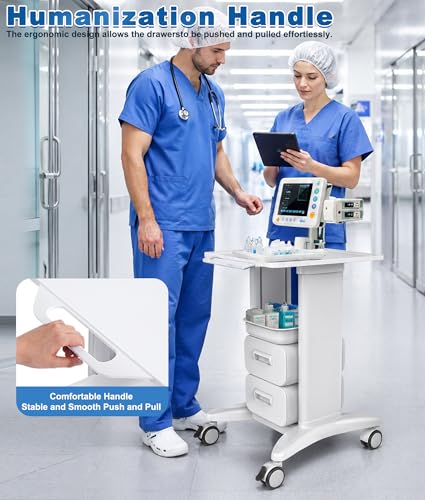 Medical Cart 4 Tiers, Lab Utility Cart with 2 Drawers & 1 Top Tray, ABS Mobile Medical Trolley Cart, Hospital Mobile Ultrasound Cart with 4 Silent Wheels for Dental Clinic, Beauty Salon, 220 LBS