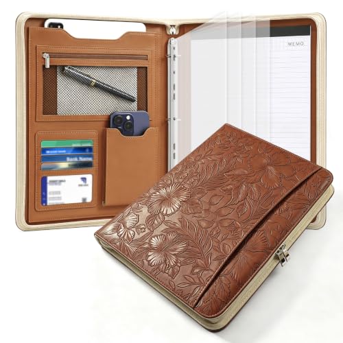 BRAVE ELK Padfolio, 3 Ring Zipper Binder Leather Portfolio Binder Organizer