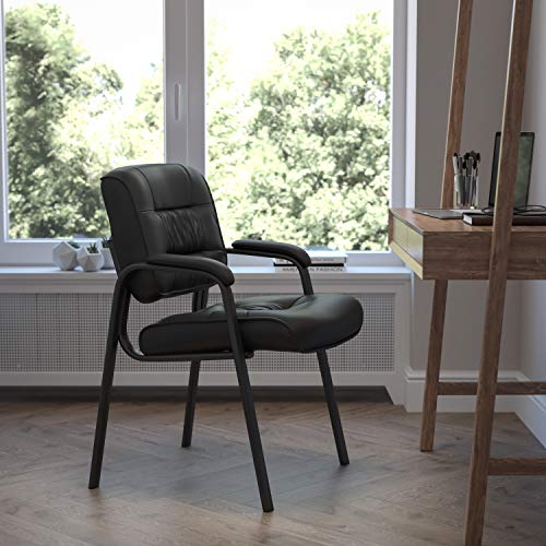 Flash Furniture Haeger LeatherSoft Tufted Executive Reception Chair with Padded Armrests, Upholstered Side Chair for Living Room or Office, Black