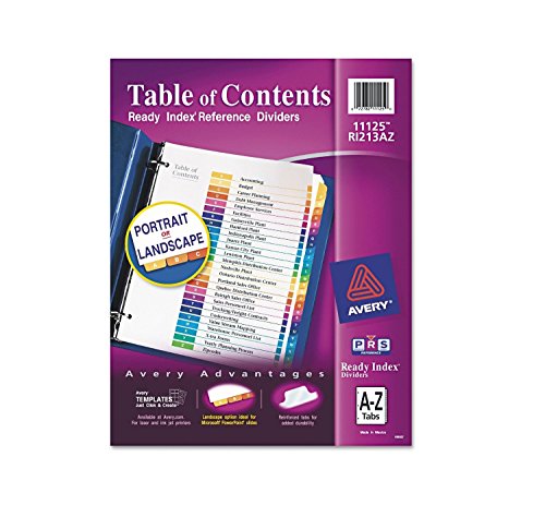Avery Ready Index Table of Contents Dividers, 26-tab, 1 Set (11125) 5 Sets