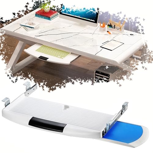 ZYXQQJ Keyboard Tray Under Desk Slide Keyboard Shelf with Rotatable Mouse Platform Ergonomic Keyboard Drawer Platforms, Black White(White)