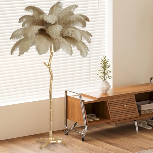 MAYOLA Luxury Resin Ostrich Feather Lamp, 35 Pieces Real Ostrich Feathers,Floor Lamp for Living Room, Bedroom and Office 67” Tall Feather Lamp(Ostrich Color, Floor Lamp)