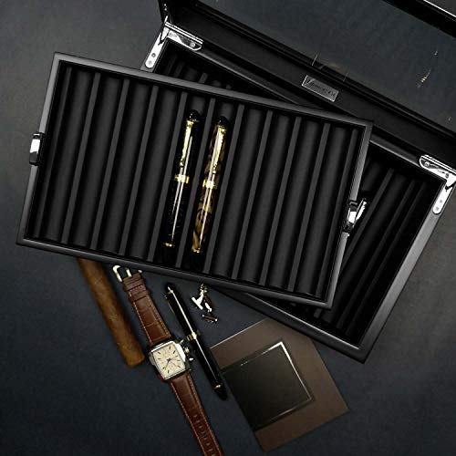 Lifomenz Co Pen Display Case - Ebony Wood Storage Box with Glass Window, Holds 20 Fountain Pens, Luxury Pen Organizer for Collectors