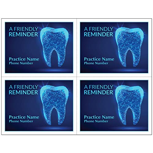 Custom Recall 4 Up Laser Reminder Postcards for Dental. Personalized front for your practice. 4 Cards Perforated for Tear-off at 4.25" x 5.5" on an 8.5" x 11" Sheet of 8 Pt Card Stock. (1000)