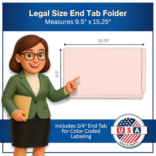 Pink File Folders, Doctor Stuff, Legal Size Reinforced End Tab Folder with 2" Bonded Fastener on Inside Front and Back, 14 pt Stock, Box of 50