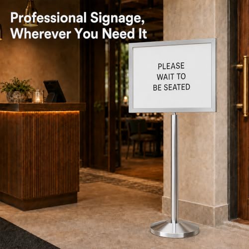 CCW 22 X 28" Horizontal Pedestal Floor Sign Frame, Polished Stainless Steel