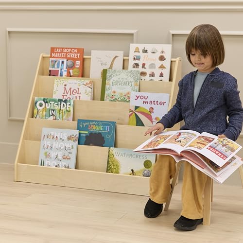 Back2School Express 5-Shelf Wooden Book Display, Single-Sided, Natural