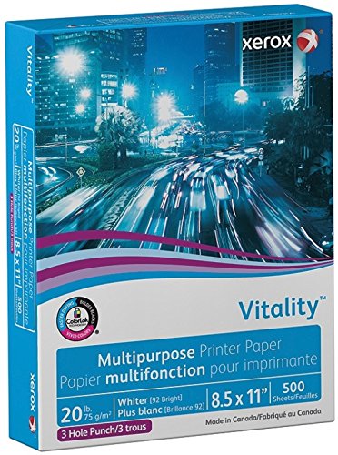 Xerox 3R02641RM Vitality Multipurpose 3-Hole Punched Paper, 8 1/2 x 11, White, 500 Sheets/RM