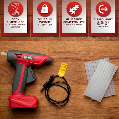 XFasten Pink Cordless Hot Glue Gun and Sticks Set, USB-C Rechargeable with 7.2V Battery, 15s Fast Preheating with 20 Pcs Crystal Clear Mini Glue Sticks and Silicone Mat for Crafts DIY Home Repairs