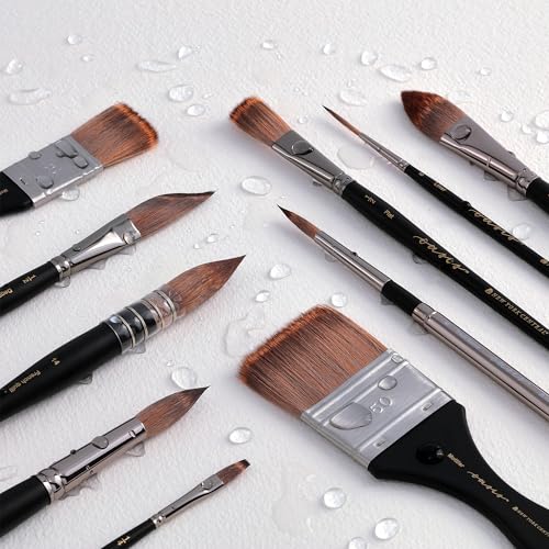 New York Central Oasis Synthetic Brush - Assorted Set of 8 - Handmade in Germany, Professional Watercolor Brushes with Ergonomic Handle, Soft, Absorbent Bristles for Artists