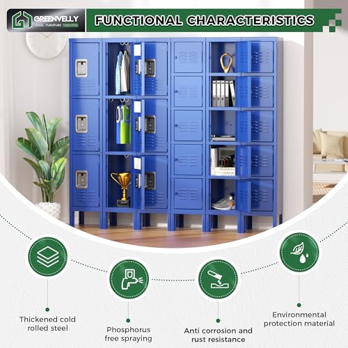 Greenvelly Metal Locker, 66" Lockers for Employees with 5Doors,Tall Steel Lockable Storage Lockers with Standing Legs,Card Slots,Vents for Gym,School,Office,Kids Room(Blue)