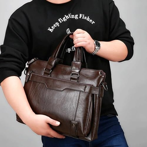 NSUQOA Horizontal Briefcase Men's Business Handbag Shoulder Messenger Casual Computer Bag(white-Patch five-pointed star4)