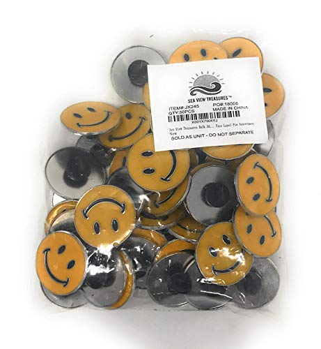 Bulk Deluxe 50 Pack of Happy Face Lapel Pins - Enamel on Zinc Alloy with Rubber Backing