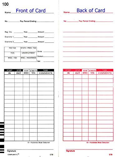 600 Lathem 7000E and 7500E Time Clock Cards, E79 Compatible