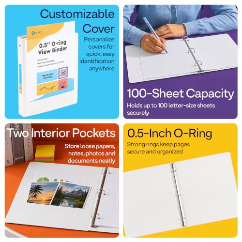 Enday 0.5 in Bulk 24Pack White 3 Ring Binder Clear View Presentation Binder 3-Ring Presentation View Binder with Internal Pockets Heavy Duty Bulk Pack for School, Teacher Classroom & Office Supplies.