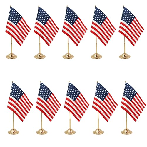USA Desk Flag 10-Pack - 6x9 Satin, Gold Pole & Base, Office