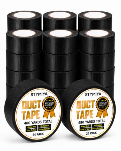 24 Pack Black Duct Tape Heavy Duty Bulk Variety 2inx 20Yd Home Repair Tape