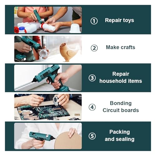 LIBODD Hot Glue Gun Electric Hot Glue Gun Cordless Heat Gun Battery Hot Silicone Gun DIY Hand Tool for 18V Battery with 10 Hot Melt Adhesive for DIY Arts, Crafts and Quick Repairs(2 x Battery Set)