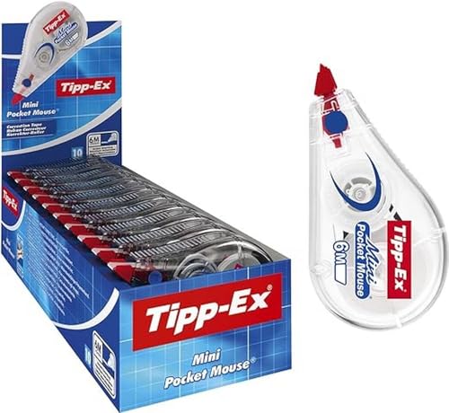 Tipp-Ex Mini Pocket Mouse Plastic Tape - Box of 10 - Ideal-Quality, 6 m, Tear-Resistant Tapes with Smooth Glide, White