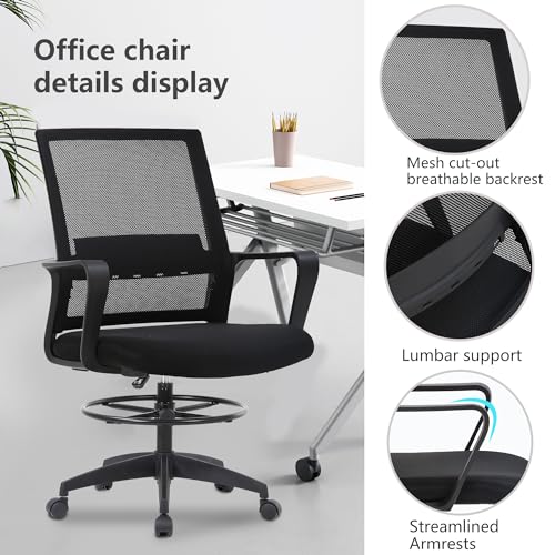 PayLessHere | Tall Drafting Chair | Black | with Lumbar Support