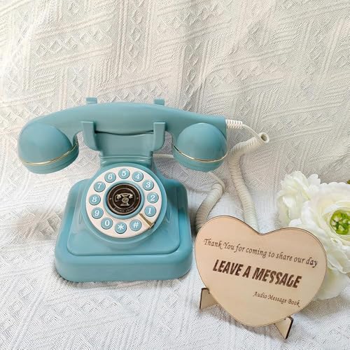 RKUVPAE Audio GuestBook for Wedding, Vintage Audio Guest Book Record Messages, Guest Book Telephone Record Customized Voice Message for Wedding Party(Color:Blue)
