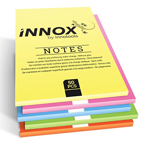Self-Stick Notes 5.8 x 8.3 inches | Sticks to Any Surface Without Glue | Reusable White Dry Erase | 5 pack, 250 sheets (Assorted Colors, 5.8 x 8.3 inches)