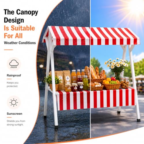 Foldable Metal Vendor Booth with Canopy, Portable Farmers Market Stand for Craft Fairs, Pop-Up Shops & Outdoor Events(Purple,160cm/63in)