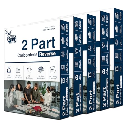 Buck 2 Part Reverse Digital Carbonless Copy Paper, 8.5" x 11" Collated Paper, 5 Ream, 2500 Sheets, 92 Bright, CF Canary/CB White - Ideal for Laser & Digital Printers & Perfect for Quality Duplicates