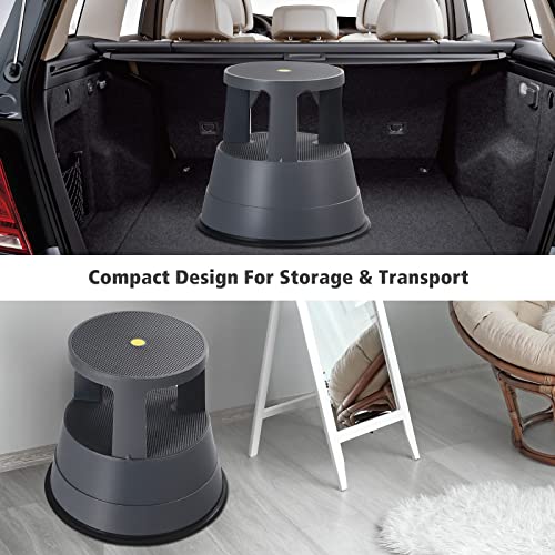 SPORFIT BETTARY Rolling Step Stool with Wheels, Kick Step Stool with 330 LBS Weight Capacity, Kitchen Step Stool with Non Slip Platform for Home Office, Library, Grey, Gray, XDY-550