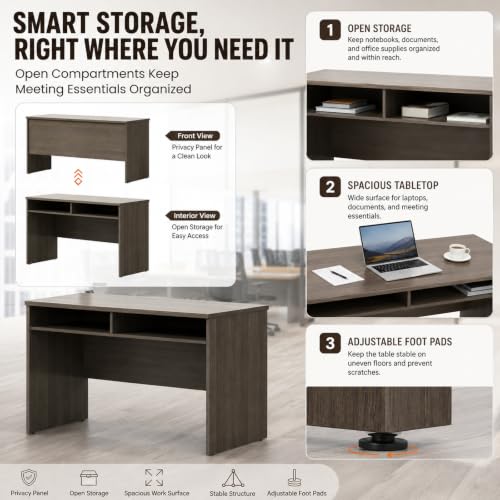 Modern Training Table, Large Conference Table with Built-in Storage Shelves