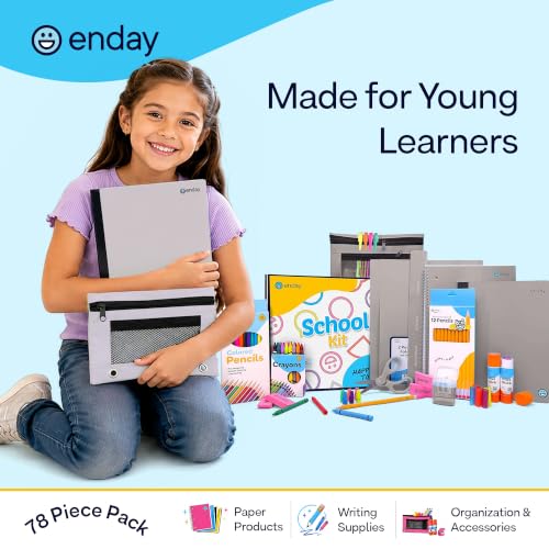 Enday Back to School Supplies for Kids, School Supply Box Grades K-5 (Grey, 100 Kits)