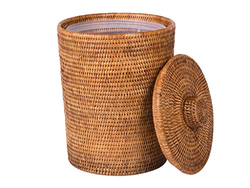 Kouboo La Jolla Rattan Waste Basket with Lid, Large Honey Brown Insert