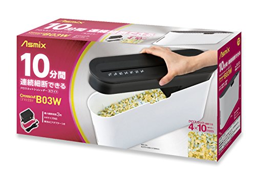 Asmix B03W Asuka Cross Cut Shredder, Slim Tabletop Design, 10 Minutes Continuous, Shredding Up to 3 Sheets, White