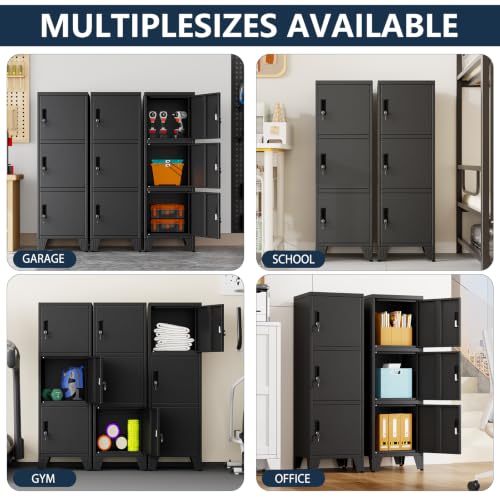 47-Inch 3-Door Metal Locker with Keys, Steel Storage Cabinet for Employees