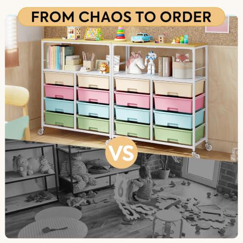 APEXCHASER Rolling Storage Cart with 8 Large Drawers,Wooden Tabletop