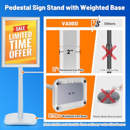 VAIIGO 3-Pack Sign Holder Stand with Heavy Duty Base, 11x17 Inch Pedestal Floor Standing Menu&Poster&Signage Holder, Stand for Display Indoor/Outdoor Restaurant, Store, Advertising, Silver
