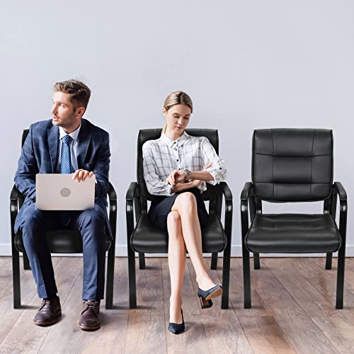 LEMY Waiting Room Chairs, Leather Guest Chair with Padded Arms, Reception Desk Chair for Home Office, Meeting, Conference, Black