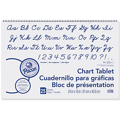 Pacon® Chart Tablet, Cursive Cover, Unruled 24" x 16", 25 Sheets, 3 Tablets