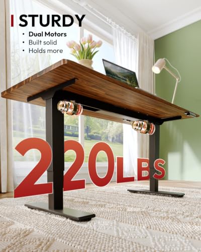 SANODESK Solid Acacia Wood Standing Desk Dual Motor 55.1"x27.6" Brown/Black