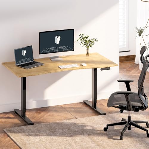FlexiSpot E6 Bamboo 3-Stage Dual Motor Electric Standing Desk 55 x 28 Sit Stand Up Desk, Holds 220 lbs, Adjustable Height w/ Memory Presets, Solid Bamboo Curved Desktop & Black Frame, Ships in 2 Boxes