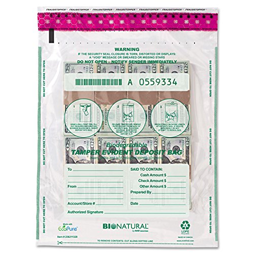 MMF Industries Bio-Natural Tamper-Evident Deposit Bags, 20" x 20", 8-Bundle Capacity, 50-Pack (234120580)