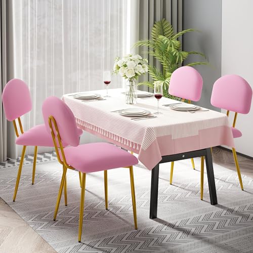 VECELO Stacking Dining Chairs Set of 2, Curved Backrest, Pink