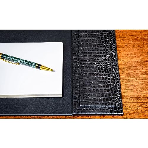 Dacasso Black Crocodile Embossed Leather Side-Rail Desk Pad/Desk Protector, 34"" x 20""" (PR-2201)