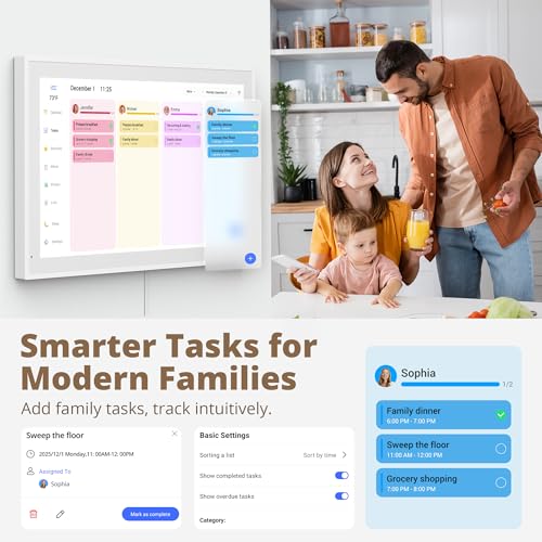 Digital Wall Calendar 21.5 Inch – Interactive Touch Screen Electronic Calendar & Smart Family Hub with Cross-Device Sync, Schedules Reminders, Chore Chart, Rewards & Photo Display