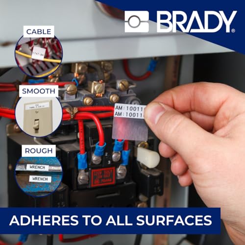 Brady Authentic (M4-102-427) Self-Laminating Vinyl Wrap Around Labels 1.25" H x 0.5" W Black on White, Clear, 200 Labels. for use with the BMP41, BMP51, and M511 Label Printers