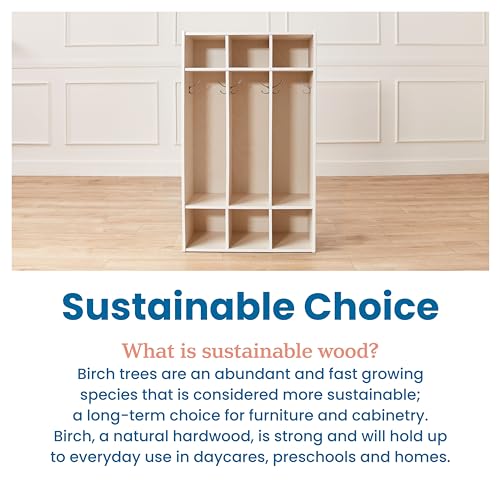 ECR4Kids Streamline 3-Section Coat Locker with Cubby Storage, Classroom Furniture, White Wash