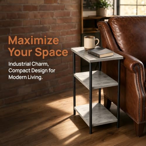 HULKFIT Sturdy 3-Tier Storage Shelf, Adjustable Utility Rack with High Load Capacity, Easy Assembly Side Table, Multi-Purpose Display Stand for Books, Plants, and Kitchenware, Grey