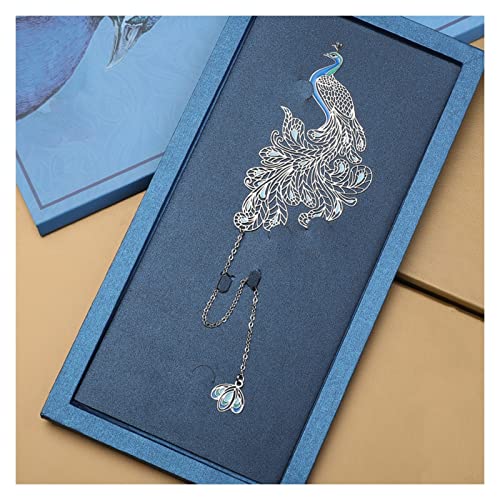 Bookmark Metal Peacock Bookmark Gift Box Hollow Tassel Pendant Chinese Style Student Gift Teacher's Day Gift for Teacher Metal Bookmark (Color : 4) (12)
