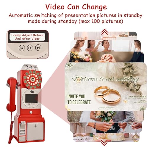 AUTUMFLATGAO Audio Guest Book & Video Guest Book, 1080p Wedding Phone Message Recorder with 64GB, Audio Guestbook Phone with Screen, Wedding Phone Guest Book for Party Reception Red